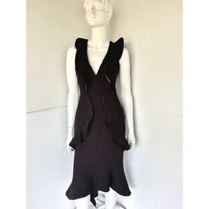 Rebecca Vallance Black Shimmer Knit Plunge Midi Evening Gown/ Dress 4 rare!